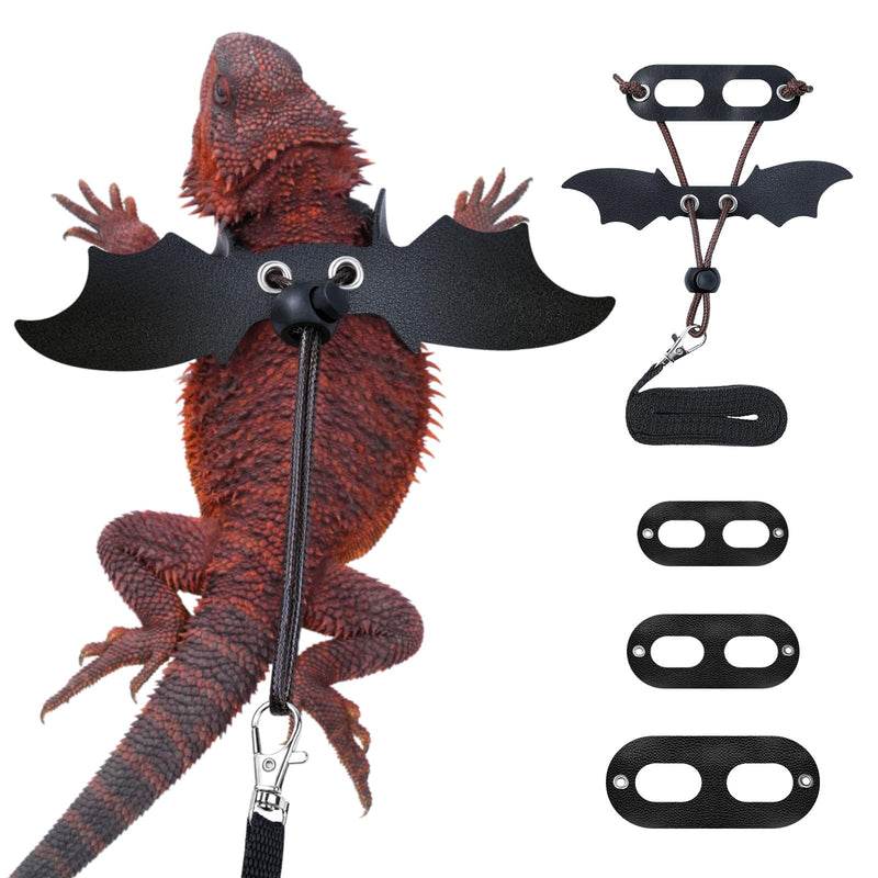 Bearded Dragon Harness and Leash Set, Adjustable Harness Soft Leather-3 Sizes (S, M, L) with Black Wing, Upgrade Lizard Reptile Leash Harness for Bearded Dragon,Lizard, Iguana or Gecko - BeesActive Australia