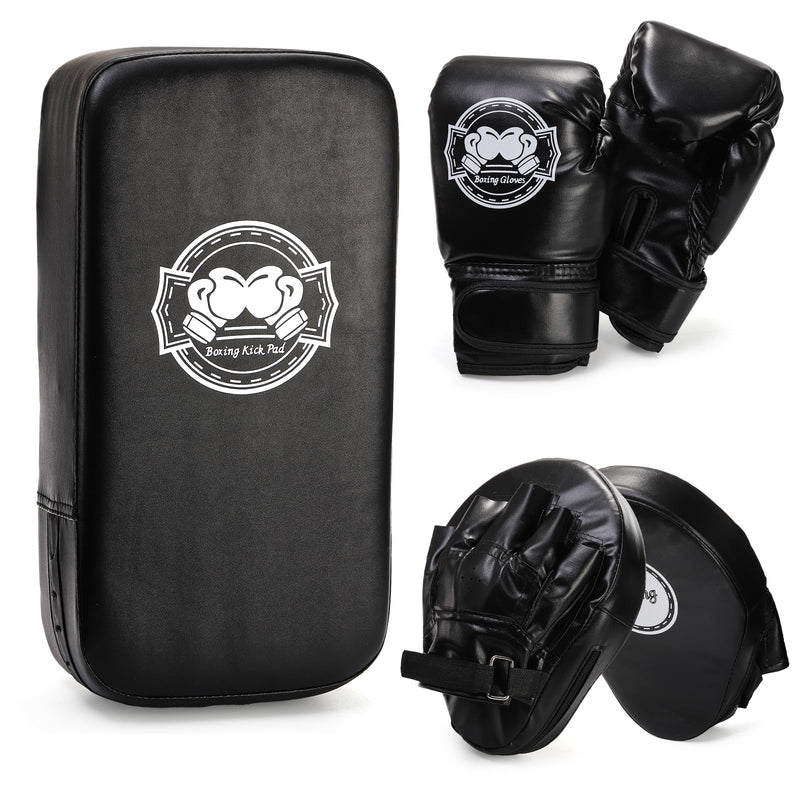 3-in-1 Kids Boxing Set, Punching Gloves Mitts Kick Pad for Beginners, Sports Kickboxing Training Set for Youth Child Boxing, Karate, Taekwondo, Muay Thai, MMA Training