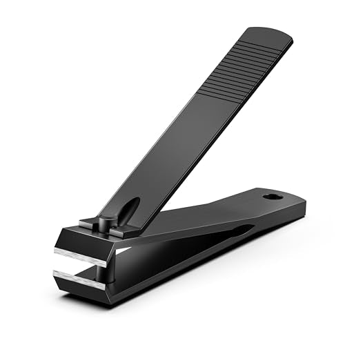 Heavy Duty Straight Blade Nail Clippers for Thick Toenails, Professional Stainless Steel Fingernail Toenail Clippers Trimmers - Thick Wide Jaw Toe Nail Clippings for Seniors, Men & Women (Black) Black