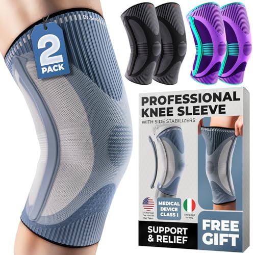 DR. BRACE ELITE Knee Brace with Size Stabilizer (2 Pack) Knee Brace for Women & Men, Workout, Sports, Daily Knee Compression Sleeve for Maximum Knee Pain Support & Fast Recovery (Uranus, Large)