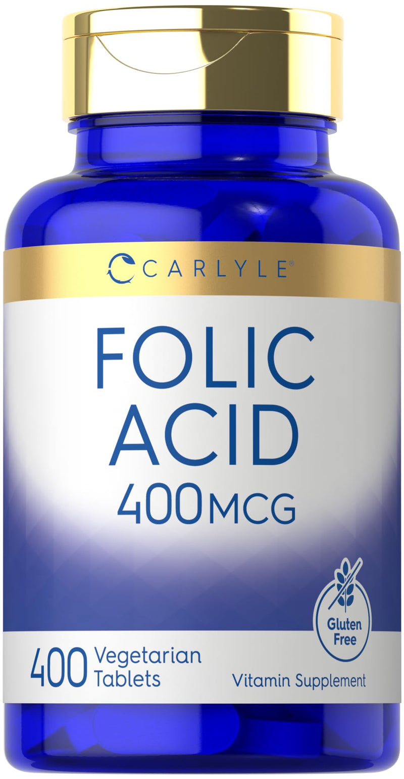 Carlyle Folic Acid 400 mcg | 400 Tablets | Vegetarian, Non-GMO & Gluten Free Supplement