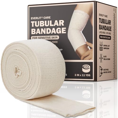 EVERLIT 560D Cotton Blend Elasticated Tubular Support Bandage | Latex-Free, Extra-Thick Breathable Stockinette for Arm, Knees, Legs | Moderate to High Compression for Sensitive Skin (D | 3" x 11 yd) Size D | 3" x 11 yd