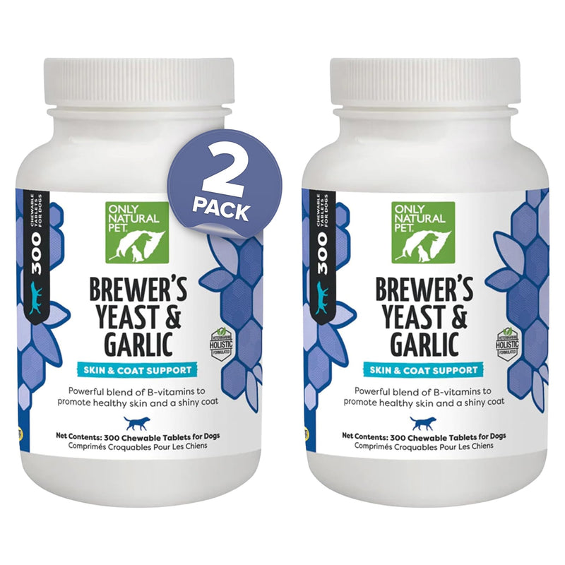 Only Natural Pet Brewer's Yeast & Garlic Chewables - All-Natural Flea & Tick Prevention for Dogs - Fortified with B Vitamins - Promotes Healthy Skin & Coat - 300 Count Tablet (2 Pack) Pack of 2 - BeesActive Australia