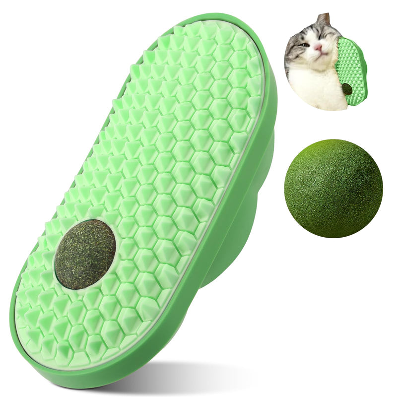 Cat Self Groomer with 2 Catnip Balls, Cat Wall Scratcher, Cat Wall Corner Scratcher Comb, Cat Self Massage Brush for Indoor Cats, Suitable for Long/Short Fur Cats, Green - BeesActive Australia