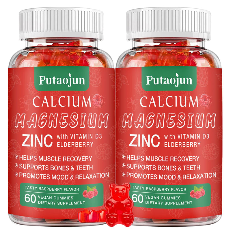 High Absorption Calcium Magnesium Zinc Gummies, Sugar Free Calcium Magnesium Zinc Supplement with D3 | Bone & Teeth Strength | Muscle & Nerve Function | Vegan | Raspberry Flavor | 2 Pack 2pack