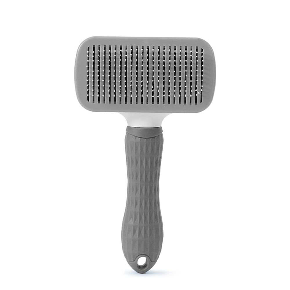 2-in-1 Pet Grooming Tool: Slicker Brush with Release Button for Cats & Dogs, Removes Tangles & Loose Fur, Ideal for Long or Short Hair, Grey