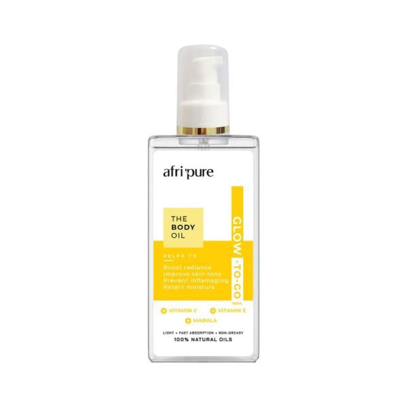 AFRI Pure Body Oil - Glow-to-Go 180ml, Skin Moisturizer with Vitamin C, Vitamin E, and Marula, Boosts Radiance and Improves Skin Tone