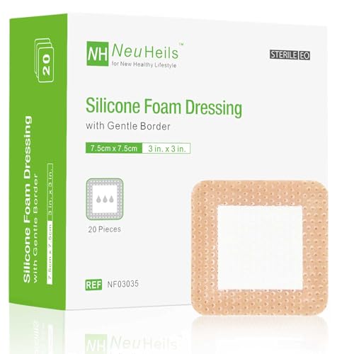 NeuHeils Silicone Foam Dressing for Bed Sores 3x3 Inch, 20 Pack with Border 3''x3'' (Pack of 20)