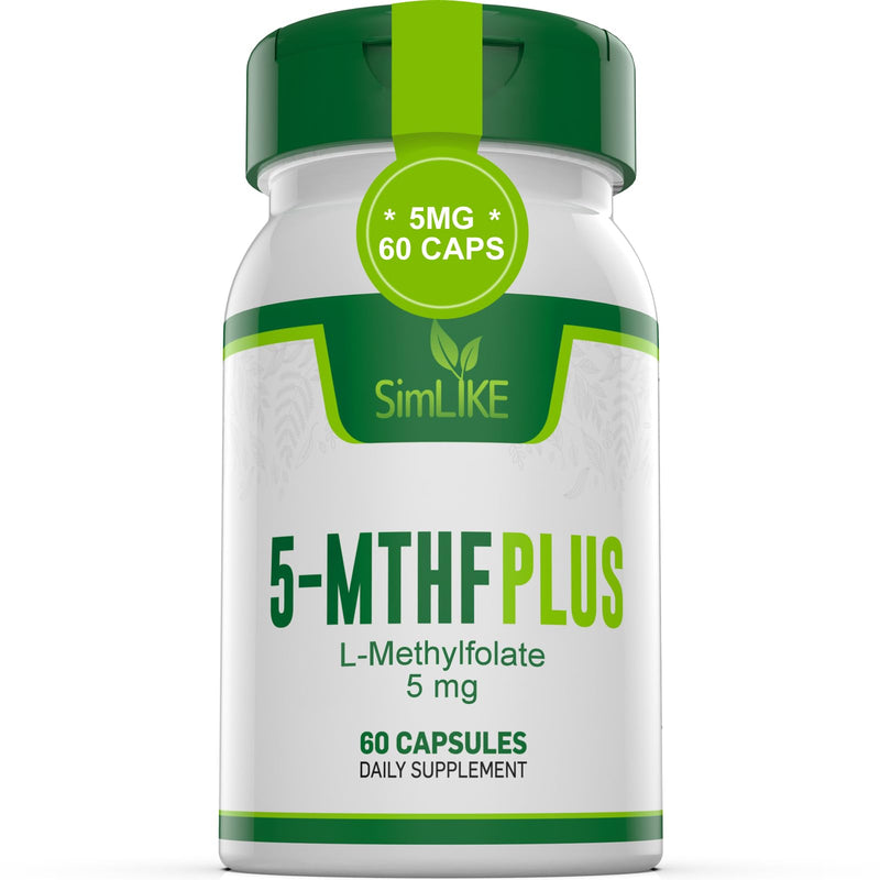 Simlike Active folate (5-MTHF) with Vitamins B Complex, B12, B2, and B6 - Supports methylation and Healthy Level of homocysteine - Gluten-Free, Dairy-Free, Soy-Free - 60 Capsules 5mg L-Methylfolate