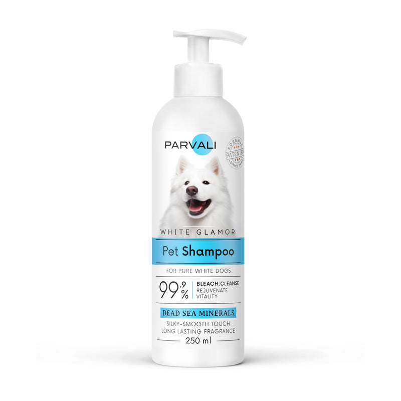 Natural Dead Sea White Glamor Pet Shampoo (250 ml, 8.45 fl oz). Gentle Bleaching for White Fur Breeds. Silky-Touch, Minerals Rich, Extra-Scented Formula for Gentle and Easy Application. Enjoy! White Fur Shampoo - BeesActive Australia