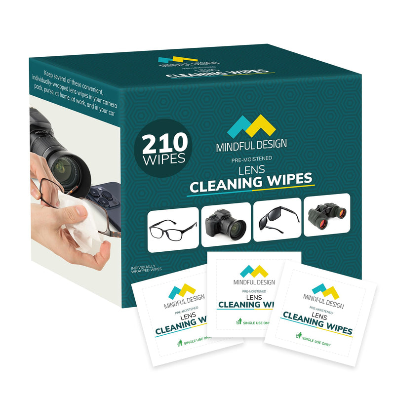 Mindful Design Lens Cleaning Wipes for Eyeglasses, 210ct - Individually Wrapped, Eye Glass Cleaning, Lens Wipes for Glasses/Sunglasses, Packaging May Vary - BeesActive Australia