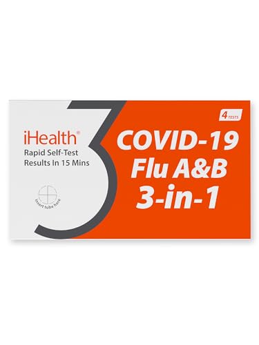 iHealth Flu A/B & COVID-19 Rapid Test, 3-in-1 Covid Flu Test Combo, 4 Tests 1 Pack, 4 Tests