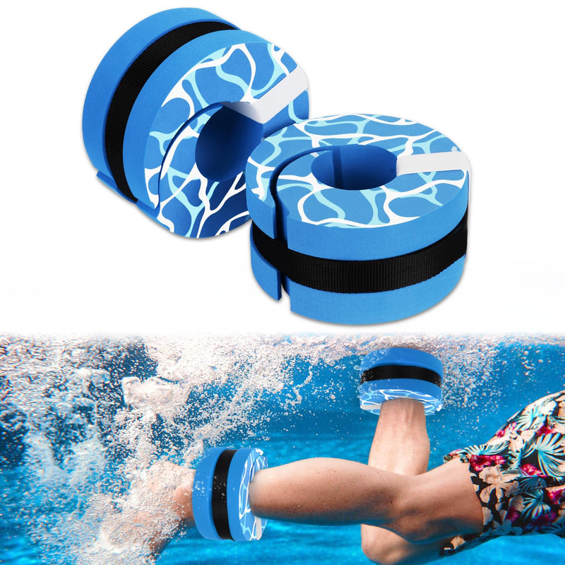Hikeen Swim Aquatic Cuffs,High-Density EVA Water Aerobics Float Ring Fitness Pool Exercise Weights Set, Water Ankles Arms Belts with Adjustable Float for Swim Fitness Training ‎ Blue