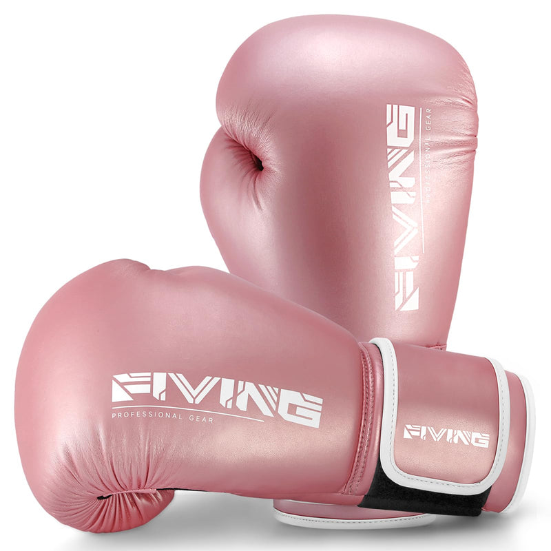 FIVING Women's Pro Style Boxing Gloves for Training Muay Thai Ladies for Sparring,Fighting Kickboxing Good for Punch Bag,Focus Pads and Double End Ball Punching Pink 14 oz