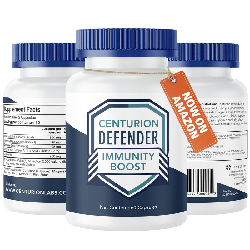 Centurion Labs Defender Immunity Boost, 5-in-1 Powerful Blend of Quercetin, Zinc, Vitamin D, Vitamin C, Copper to Help Support Overall Health, 60 Caps