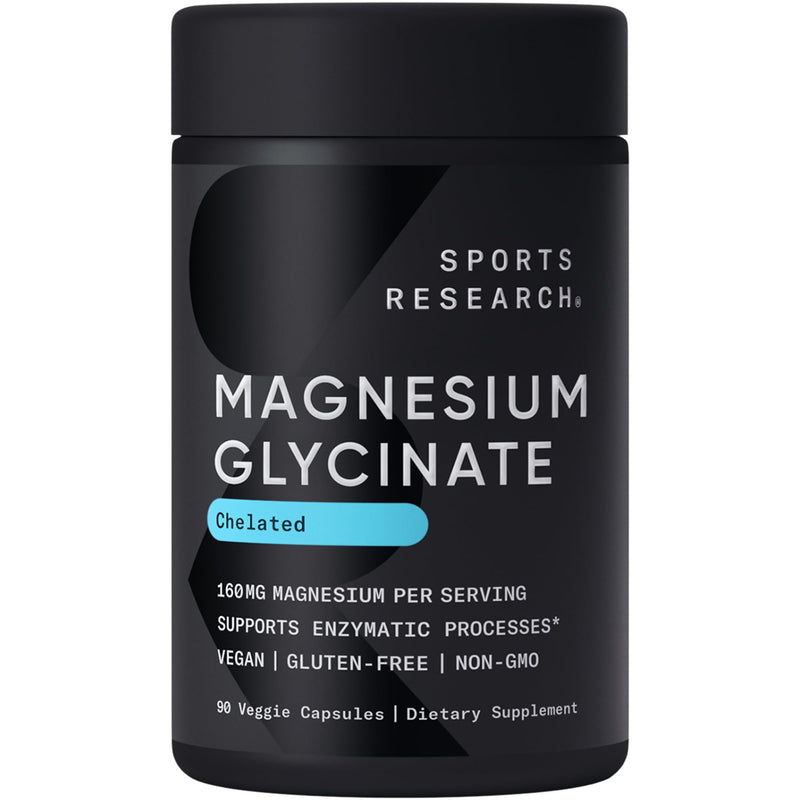 Sports Research¬Æ Magnesium Glycinate - Supports Restful Sleep & Enzymatic Processes - 160 mg Chelated Magnesium - Vegan Capsule - 90 Count 90 Count (Pack of 1) - BeesActive Australia