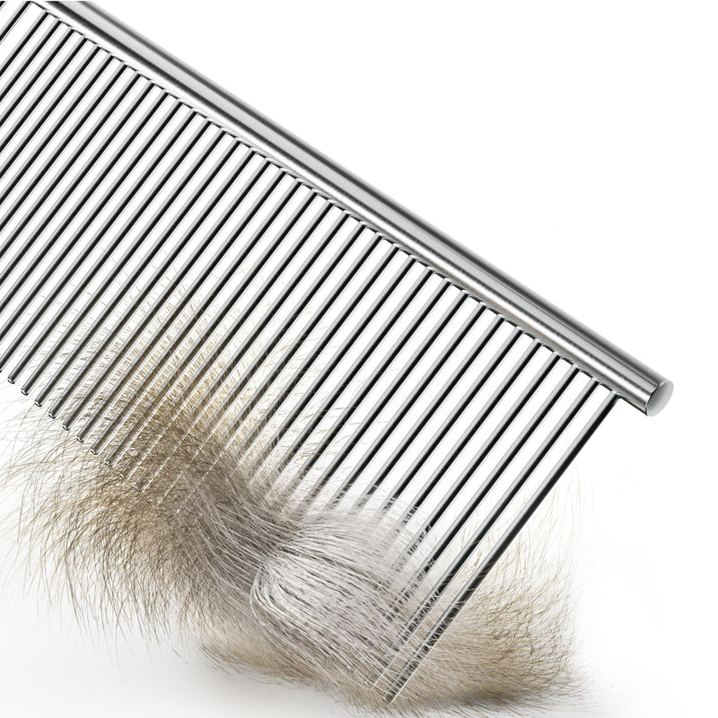 Cat and Dog Grooming Comb, Stainless Steel, Removes Hair and Fleas, Silver