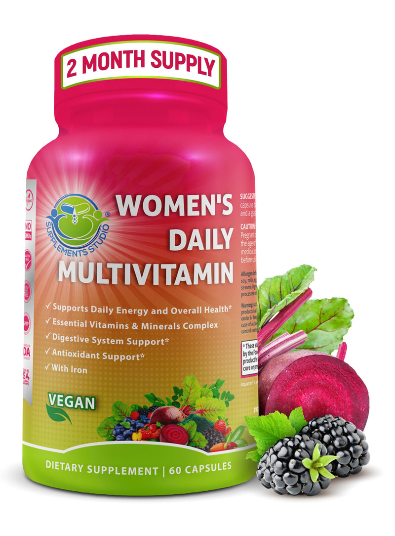 Vegan Methylated Multivitamin for Women - Biotin, Probiotics & Iron | Women's Daily Multivitamin with Iron - Energy Digestive & Optimal Health Support-Organic Superfoods, Easy-to-Swallow Capsules 60 Count (Pack of 1) Women's Multivitamin With Iron