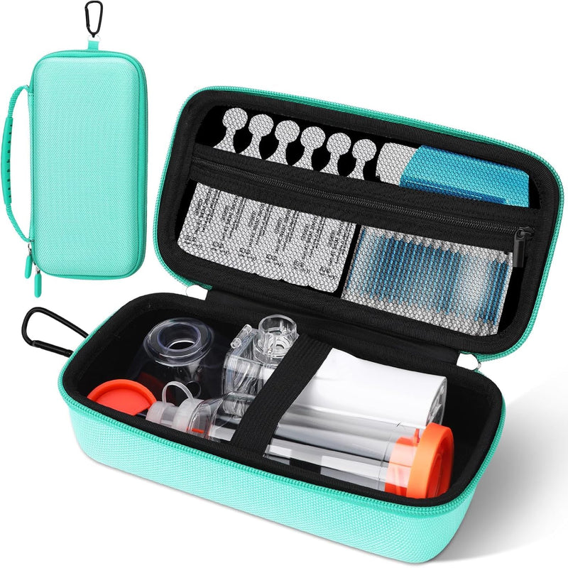 Asthma Inhaler Case, Portable Nebulizer Organizer, Travel-Ready with Mesh Pocket, Double Zippers, Silicone Handle, Kids and Adults, Stylish Green - BeesActive Australia