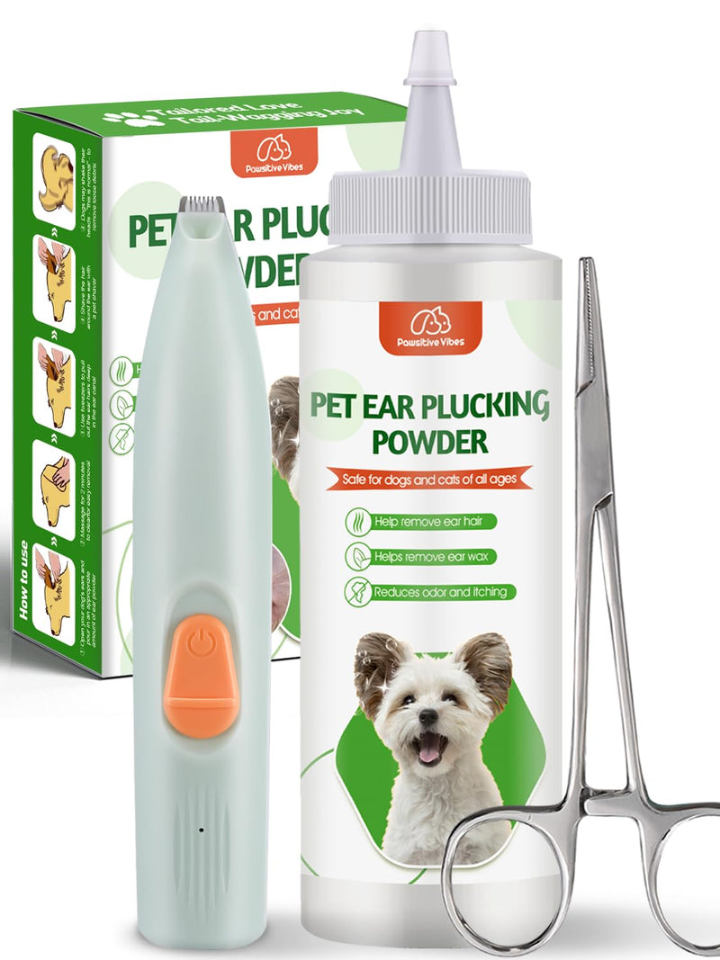 Dog Ear Powder Set, Dog Ear Powder for Hair Removal 30g , 5.5 Inch Hemostat and Dog Clippers for Grooming, Dog Ear Infection Treatment ，Removing Earwax and Odour，Relief of Itching（greener 3pcs) greener - BeesActive Australia