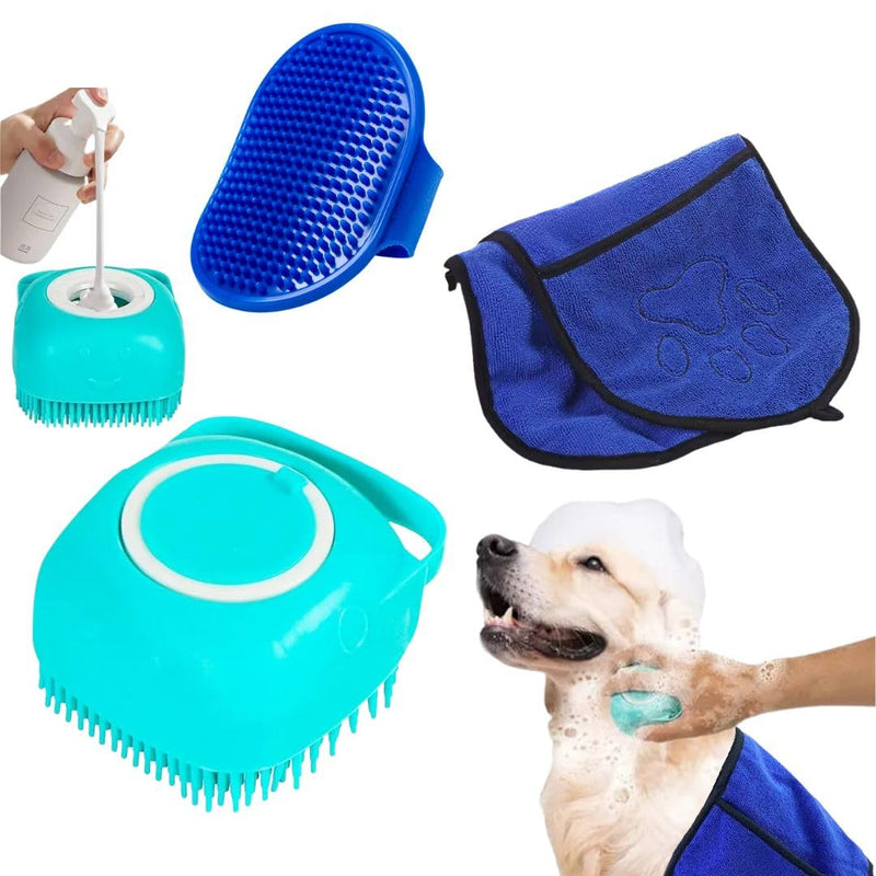 Laherencia- kit 3 Pcs Dog bath brush. , Dog brush, Washing brush with handle, Drying towel for Dogs, Pet bath set.