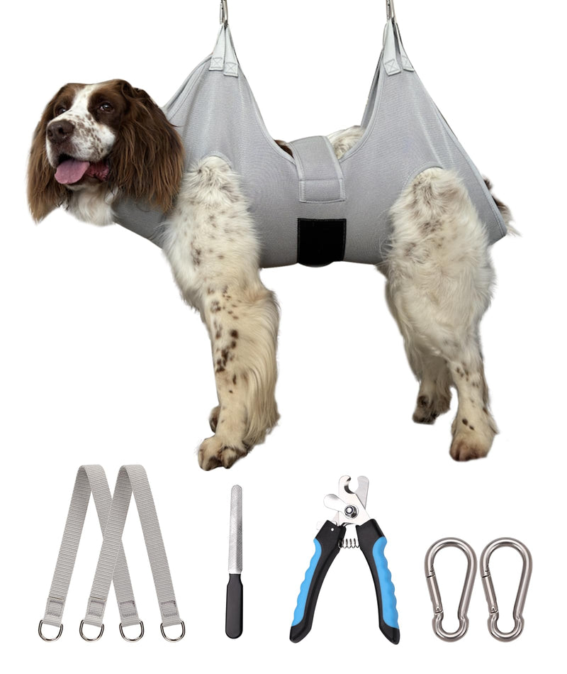 Dog Grooming Hammock Hanging Harness for Nail Trimming,X-Large Dog Grooming Sling with Thick Neck Support,Gray Dog Holder for Pet Grooming XL (80 LB Max) Silver Grey 13-22.5in - BeesActive Australia