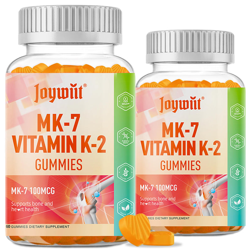 Vitamin K2 MK-7 Gummies 100mcg, Extra Strength K2 Vitamin Supplement | Mk7 Vitamin K2 for Bone & He-art Support, Chewable Natural Orange Flavor, Non GMO, Vegan, 120 Gummies 60 Count (Pack of 2)
