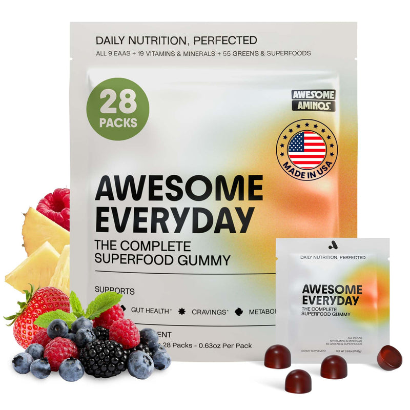 Awesome Everyday - Essential Daily Nutrition Gummies - Adults - 28 Count | Contains 9 Essential Amino Acids, Features 19+ Vitamins and Minerals, Has 55+ Fermented Superfoods and Greens Blend 28 Count (Pack of 1)
