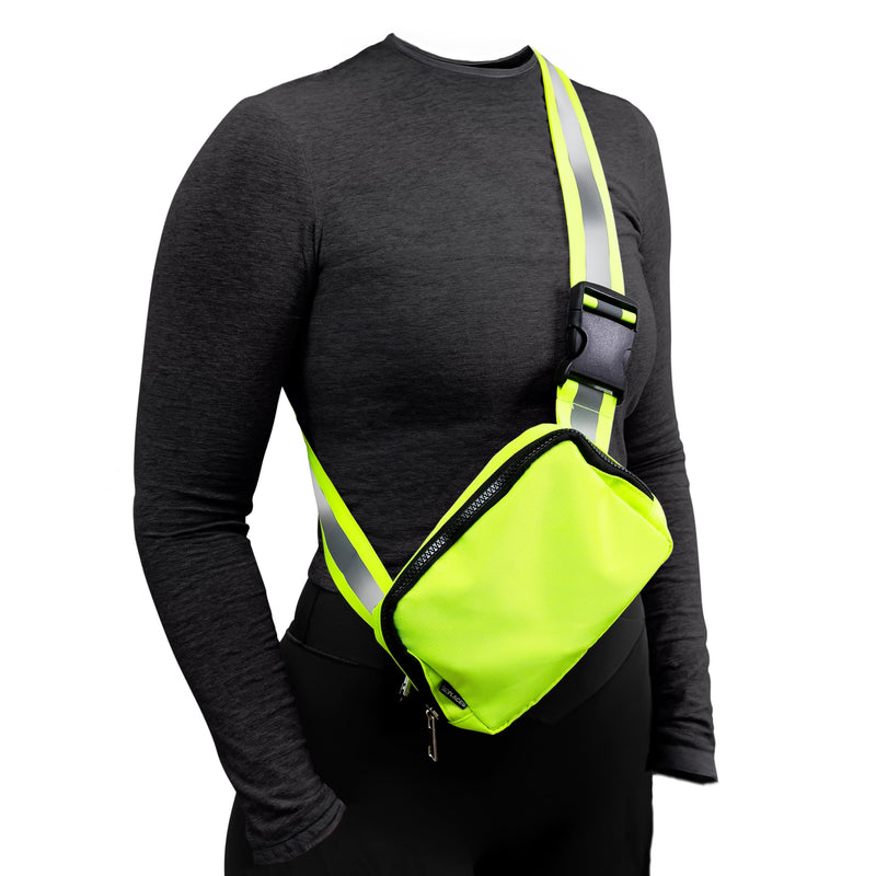Reflective Belt Bag Night Sash for Night Safety - High Visibility Hip Bag Waist Pack with Large Storage Pouch - Adjustable Night Fanny Pack for Dog Walking, Hiking, Biking - BeesActive Australia