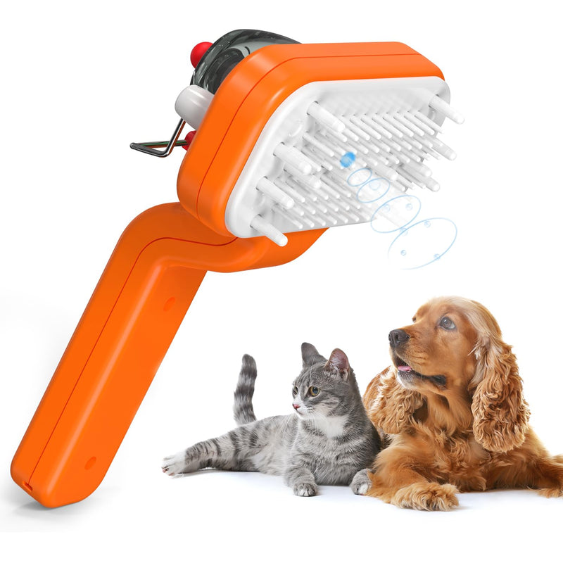Pet Grooming Comb by DEALGO, Cat Brush, Dog Brush, Humidified & Massaging & Detangling, One-button Remove Hair, Non-Slip Handle, Rechargeable, For Cats & Dogs (Orange, Regular) Orange - BeesActive Australia