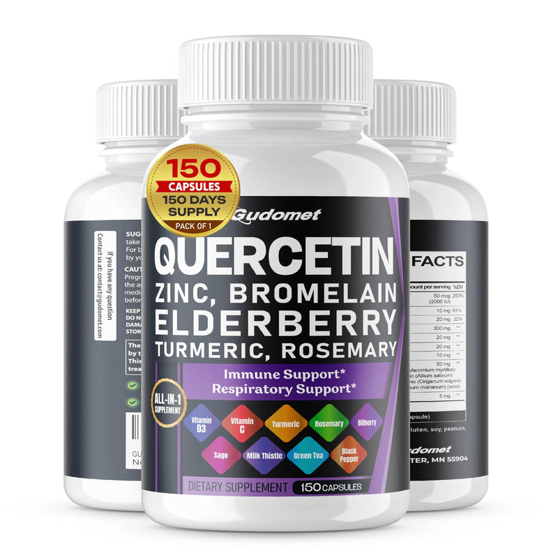 Quercetin Bromelain Zinc Vitamin D3 Elderberry Turmeric Rosemary Bilberry Sage Odorless Garlic Green Tea Milk Thistle Oregano -150 Capsules 150 count (pack of 1)