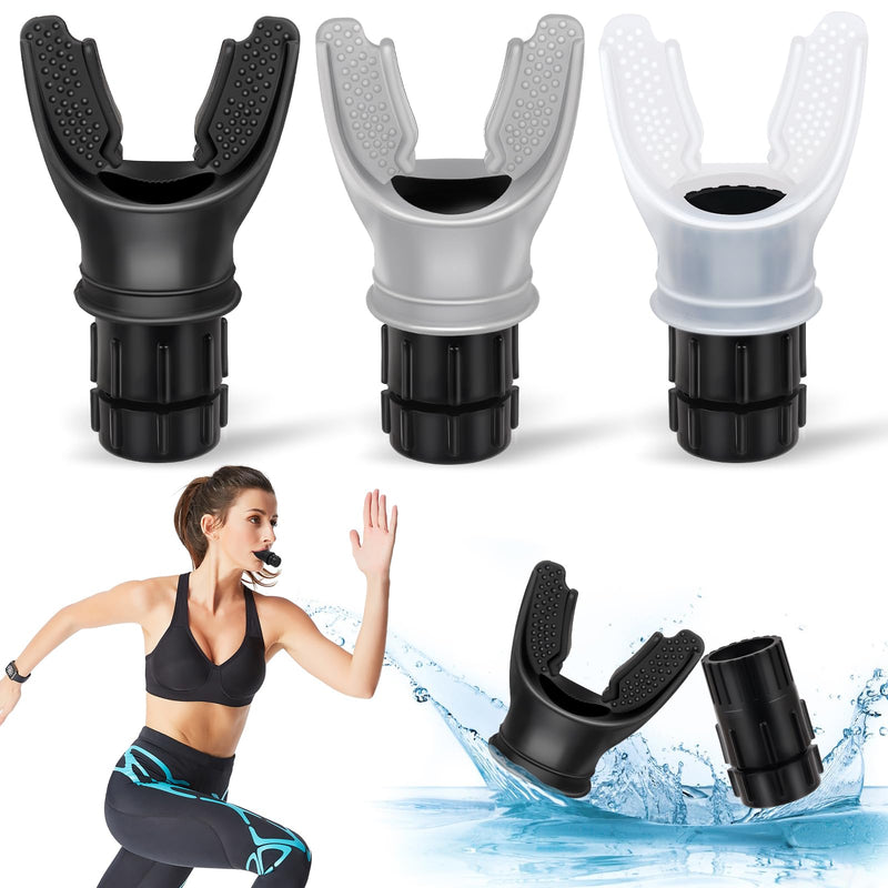 3 PCS Portable Breathing Trainer with Adjustable Resistance Settings (Black/Grey/White) White/Grey/Black - BeesActive Australia