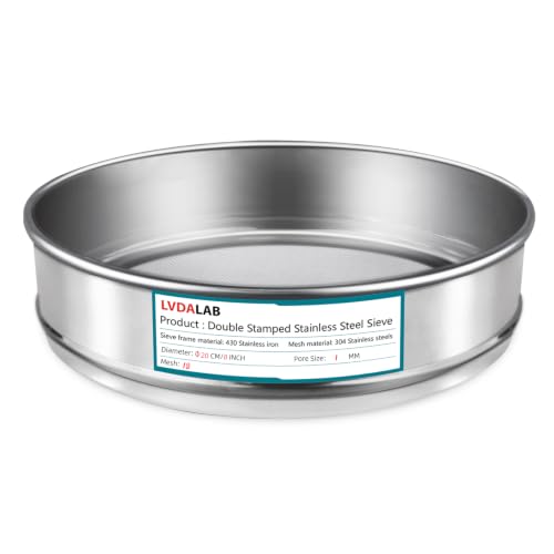 304 Stainless Steel Mesh Lab Sieve, 18 Mesh (1mm) Aperture Test Sieve, 7.9Inch(20cm) Diameter Economy Standard Analysis Sample Test Sieves for Industrial Laboratory Homes 18Mesh(1mm)/Ф7.9in