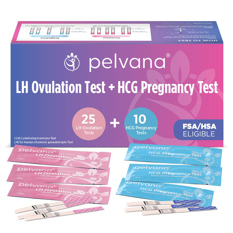 Pelvana Pregnancy and Ovulation Test Strips Combo Kit - 25 LH Fertility Test Strips + 10 Pregnancy HCG Checker Kits - Identify Your Peak Fertility Days - Easy at Home Ovulation Tests (35 Piece Kit) Ovulation + Pregnancy - 25 LH + 10 HCG - BeesActive Australia