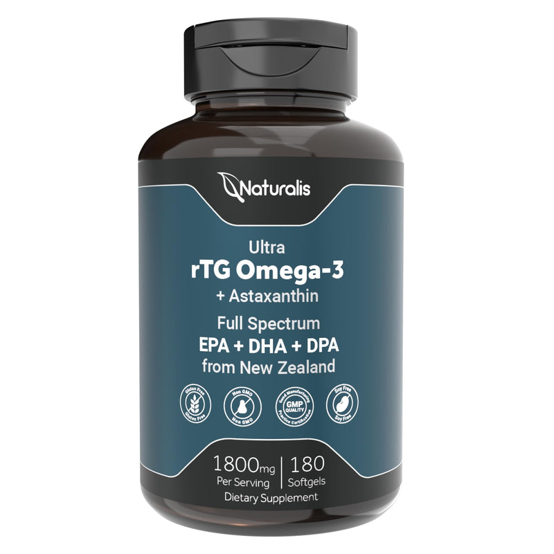 Naturalis Ultra rTG Omega 3 Fish Oil 1800mg 180 Softgels | IFOS Certified | Sourced from wild New Zealand tuna and enhanced with Astaxanthin for its distinctive natural dark red color.* 180 Count (Pack of 1)