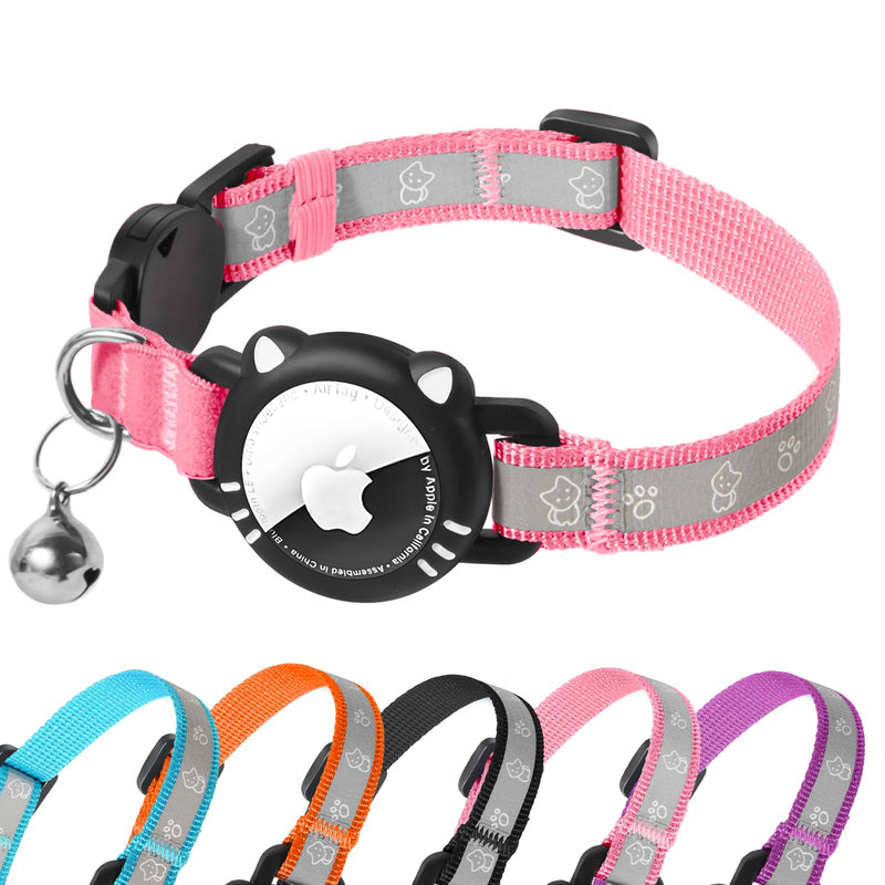 Airtag Cat Collar, Reflective Cat Collar with Apple Air Tag Holder, Breakaway GPS Tracker Pet Collar with Bell for Cat Kitten, Pink, S(9-11 Inch) S (9-13 Inch) - BeesActive Australia