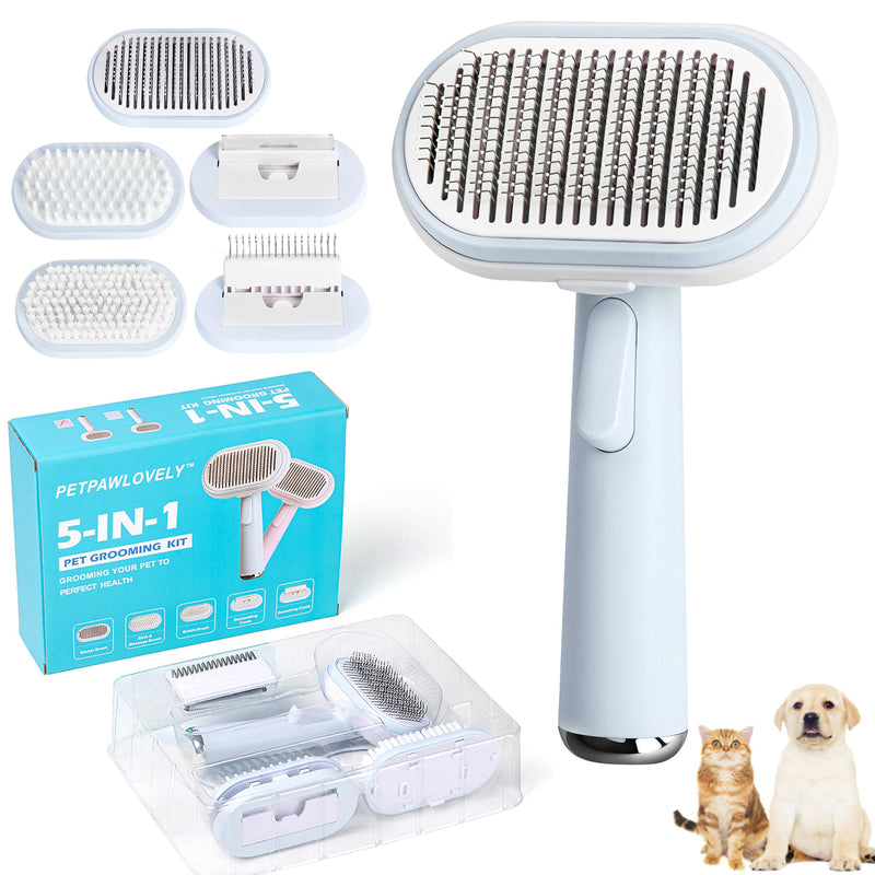 5 IN 1 Pet Grooming Brush Kit,Dog&Cat Self Cleaning Slicker Brush for Shedding.Dematting&Deshedding Dog Brush,Cat Hair Brush,Suitable for Small&Large,Long&Short Haired Pets.(Blue) Blue - BeesActive Australia