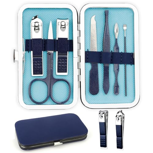 Travel Nail Clippers Kit, Personal Care Manicure and Pedicure Set for Men Women, Grooming Kit Gifts for Business Family Parent (Blue) Blue