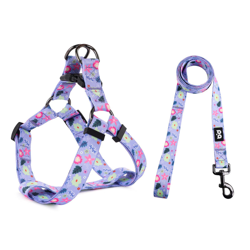 QQPETS Dog Harness Leash Set Adjustable Heavy Duty No Pull Halter Harnesses for Small Medium Large Breed Dogs Back Clip Anti-Twist Perfect for Walking L(23"-32" Chest Girth) Floral Purple - BeesActive Australia