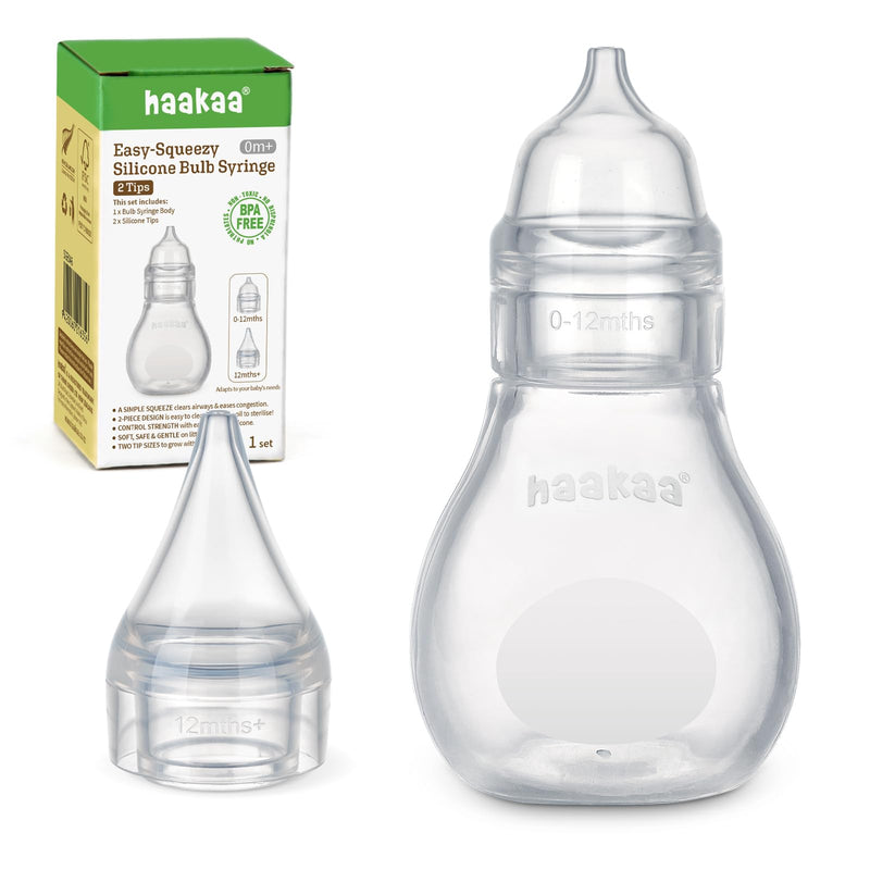 Haakaa Silicone Baby Nasal Aspirator | Nose Bulb Syringe | Easy-Squeezy Baby Nose Cleaner, 0m+ Newborn Infant &Toddler - BPA Free Silicone-2 Tips 2 Tips - BeesActive Australia