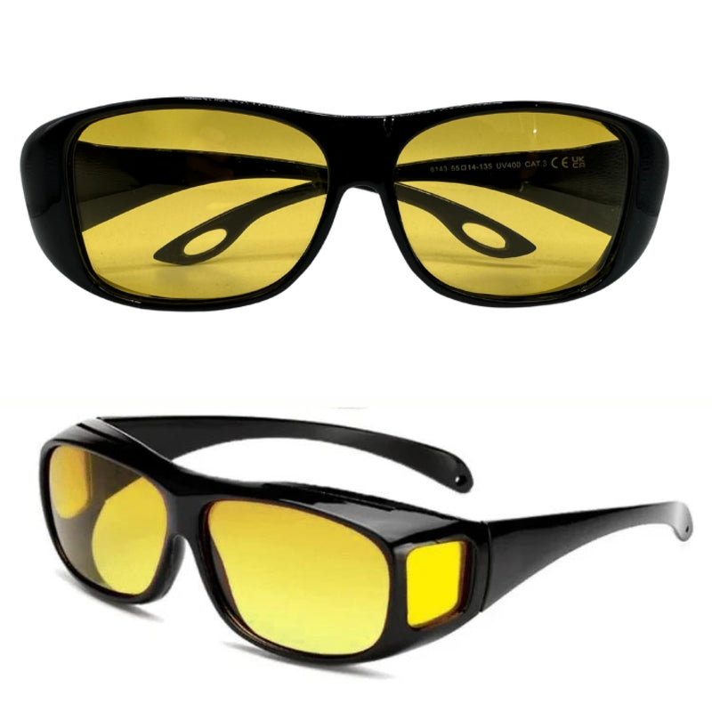 Official Night Driving Glasses with Glarecut Technology. Polarized Yellow Lenses Anti Glare Night Driving Glasses for Driving At Night, Black - BeesActive Australia