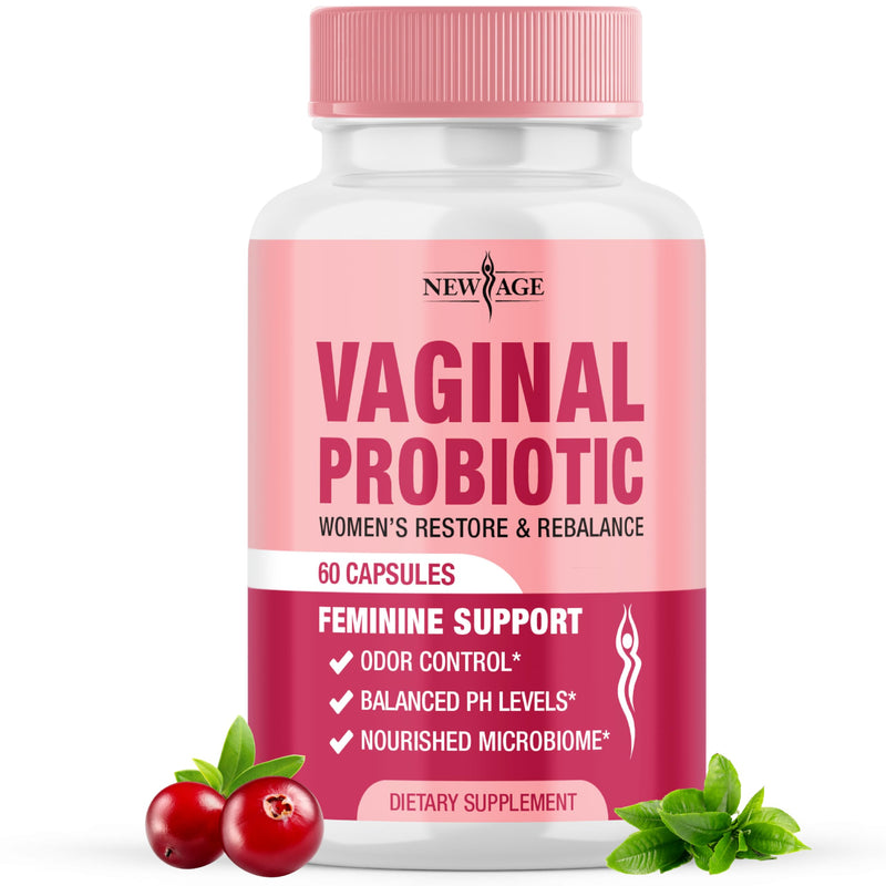 NEW AGE Vaginal Probiotics for Women with Prebiotics, Cranberry Extract, and a Lactobacillus Probiotic Blend, Supports Healthy pH Balance, Odor Control, Vaginal Flora - 60 Capsules 60 Capsules (Pack of 1)