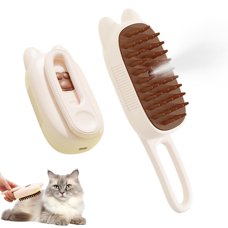 Cat Steam Brush for Shedding, 3 in 1 Pet Steam Brush, Silicone Massage Grooming Brushes for Long or Short Haired Dogs Cats, Removes Static Flying Hair, Water Cat Brush for Furry Pet(Beige) Beige White - BeesActive Australia