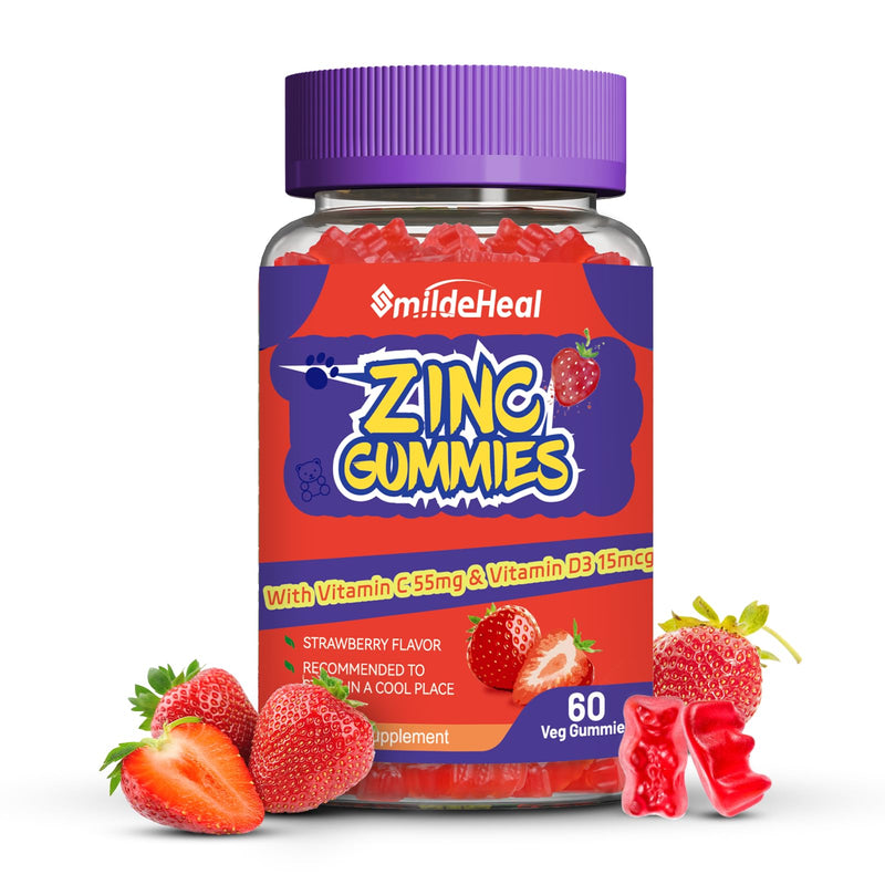 Zinc Gummies, Zinc 50mg, Zinc Citrate, with Vitamin C, Vitamin D3, 60 Count | Zinc Gummies, Zinc 50mg, Zinc Citrate, with Vitamin C, Vitamin D3, Strawberry Flavor Gummies, 60 Count 60 Count (Pack of 1)