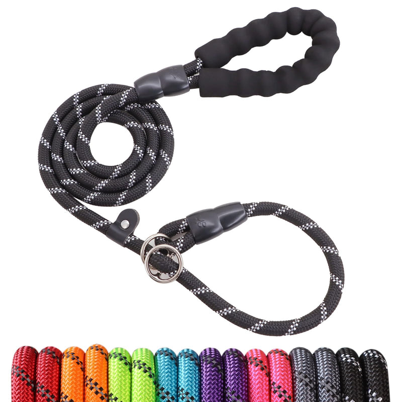 Slip Leads Dog Leash - 4/5/6 FT Slip Leash with Comfortable Handle - Reflective & Heavy Duty Rope Training Leash (1/2''- 4FT, Black) 1/2''- 4FT - BeesActive Australia