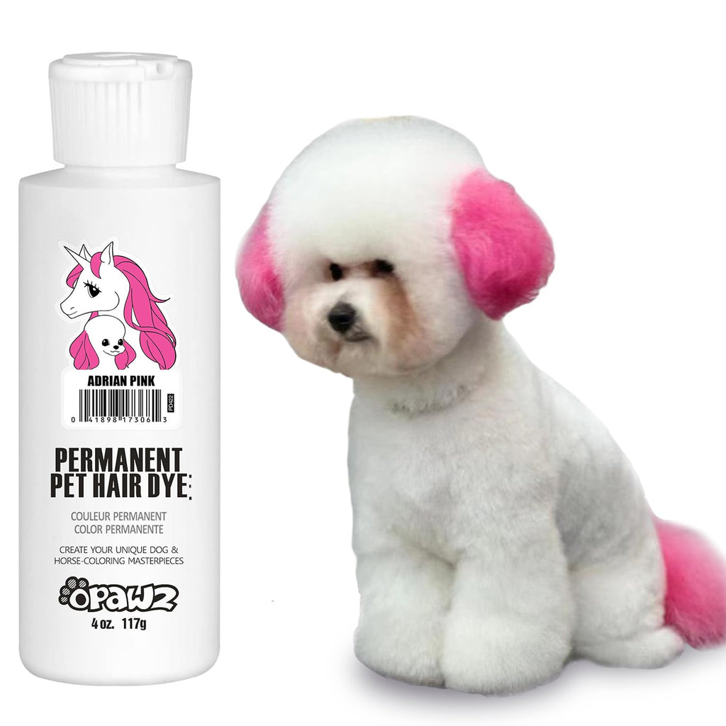 OPAWZ Permanent Dog Hair Dye, Pet Hair Dye Safely Used by Grooming Salons for a Decade, Pet Safe Dye Lasts Over 20 Washes, Bright Color for Dogs and Horses (Adrian Pink) Adrian Pink