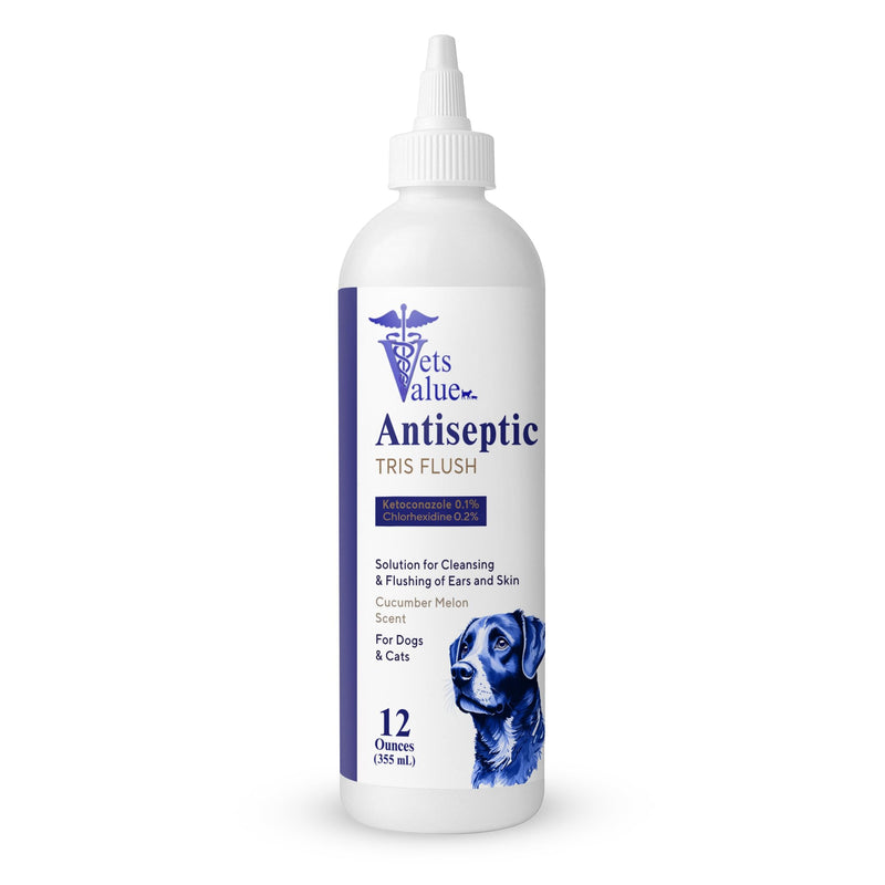 Vets Value Tris Flush Ear Cleaner for Dogs & Cats – 8oz Alcohol-Free, Non-Stinging Veterinary Ear Wash – Supports Routine Ear Hygiene, Odor Control, Gentle Formula – Made in USA Ear Flush