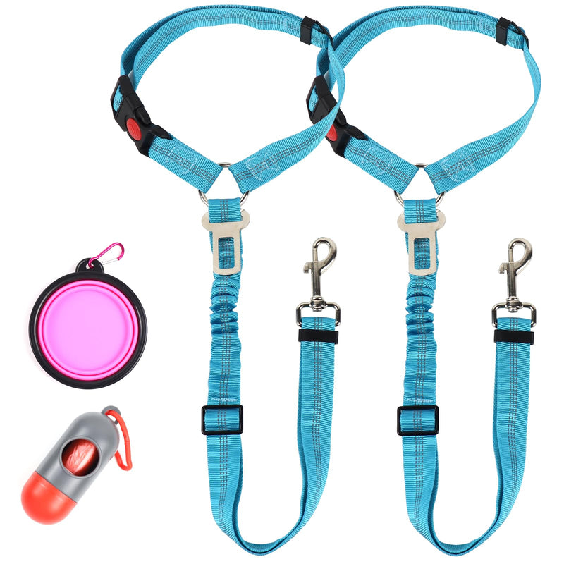 4-in-1 Removable Dog Seat Belt for Car: Adjustable Pet Car Harness, Retractable Dog Car Harness Seatbelt with Poop Bag and Dog Bowl, Restraint Secures to Vehicle Headrest, Blue - BeesActive Australia