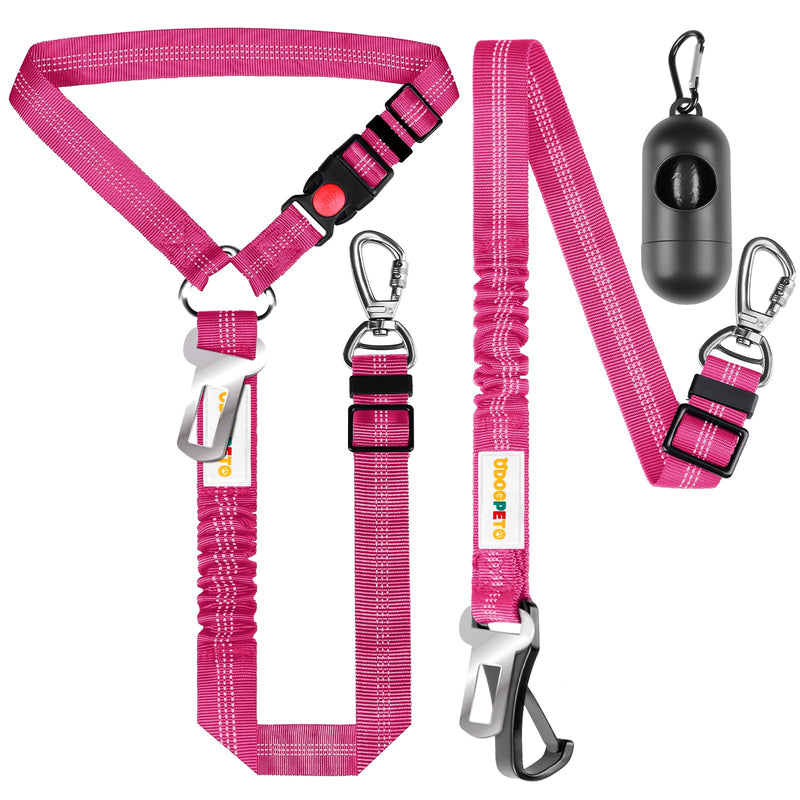 Dog Seat Belt for Car, Adjustable 4-in-1 Dog Car Seatbelt Leash with Hook & Buckle, Reflective Dog Seatbelt Harness for Car with Vehicle Car Headrest & Swivel Carabiner and Poop Bag, Rose - BeesActive Australia