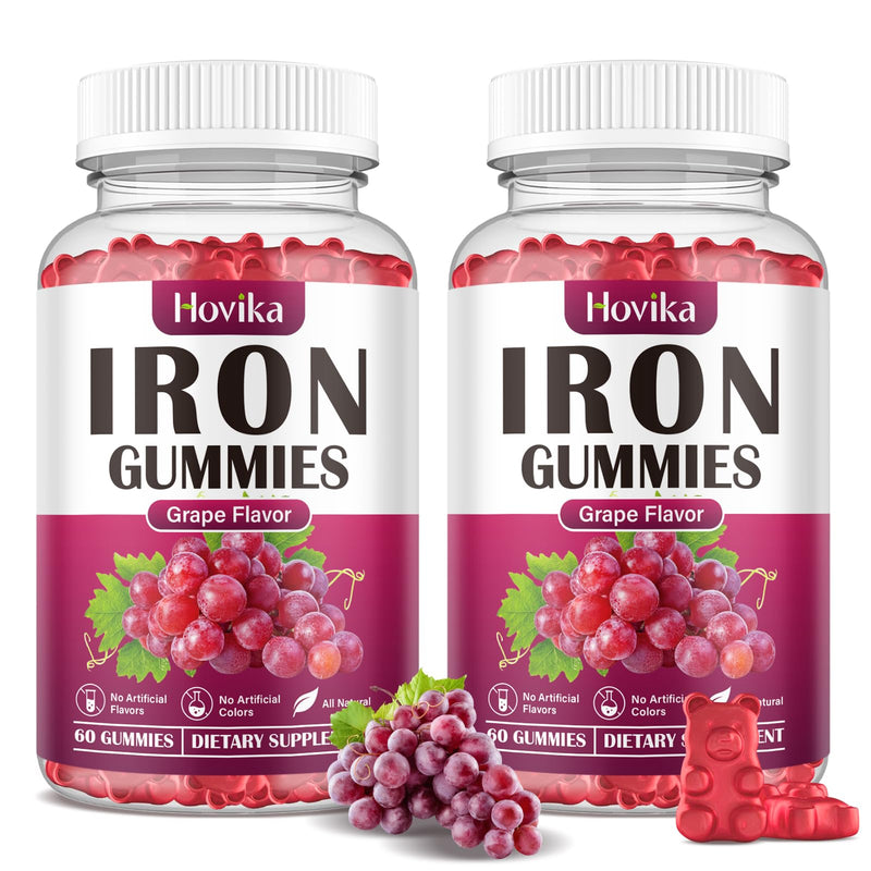 (2 Pack) Iron Gummies Supplement for Women & Men, Iron Supplements for Anemia with Vitamin C, B12, Folate-Blood Builder & Energy Support for Iron Deficiency - Grape Flavor, Vegan, 120 Gummies 120 Count (Pack of 1)